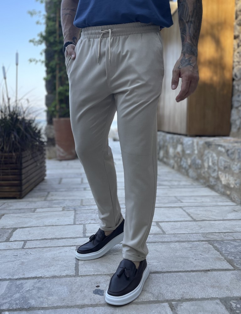 Fabricland Ανδρικό μπεζ υφασμάτινο παντελόνι loose fit FCL005